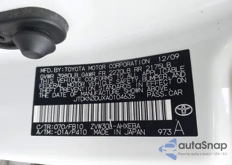 2010 Toyota Prius Ii z USA, uszkodzony, nr VIN JTDKN3DUXA0104635